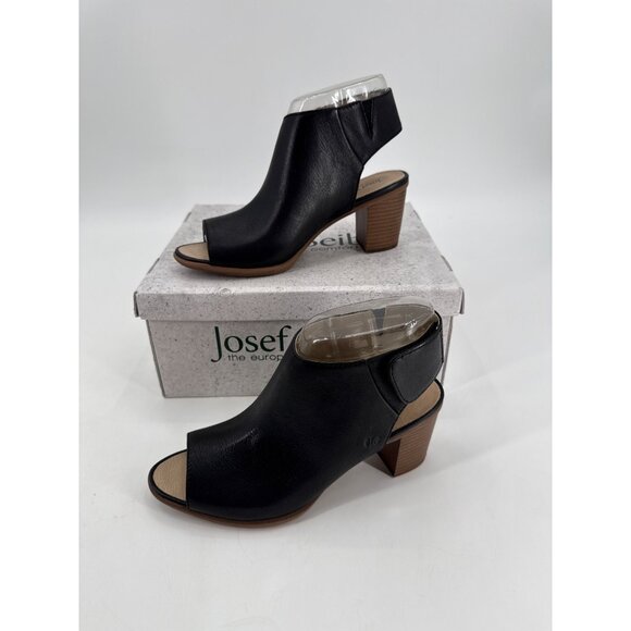 Josef Seibel Womens Leather Peep Toe Block Heel Sandals Bootie Black Size 6.5 - Picture 1 of 13